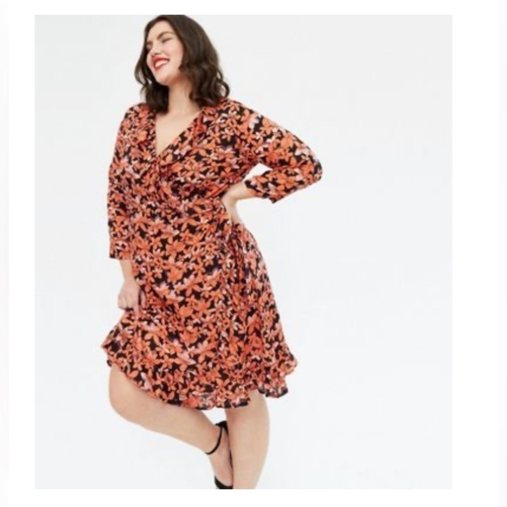 QED LONDON Floral Cross-Over V-Neck Tie Waist Dress Size 6